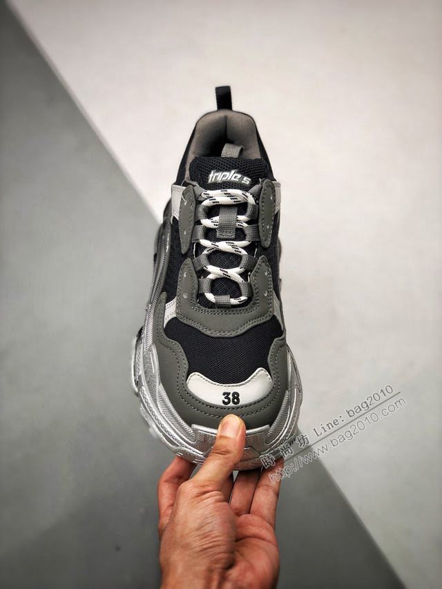 Balenciaga經典款男女鞋 巴黎世家頂級版本Triple S大底LOGO黑灰漸變老爹鞋 Balenciaga情侶款老爹鞋  hdbl1214